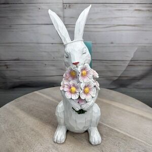 Martha Stewart Easter Bunny Rabbit Holding Flowers Resin Figurine Statue 10.5 in